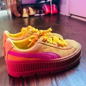 Puma Women's Yellow and Pink Platform Sneakers
